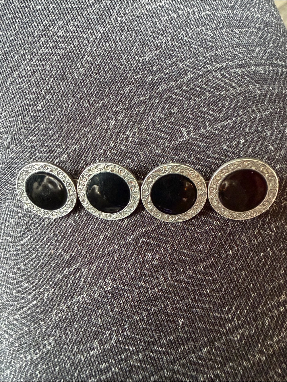 Sterling And Onyx Bar Brooch/Pin Art Deco 2 1/4” Length As Is
